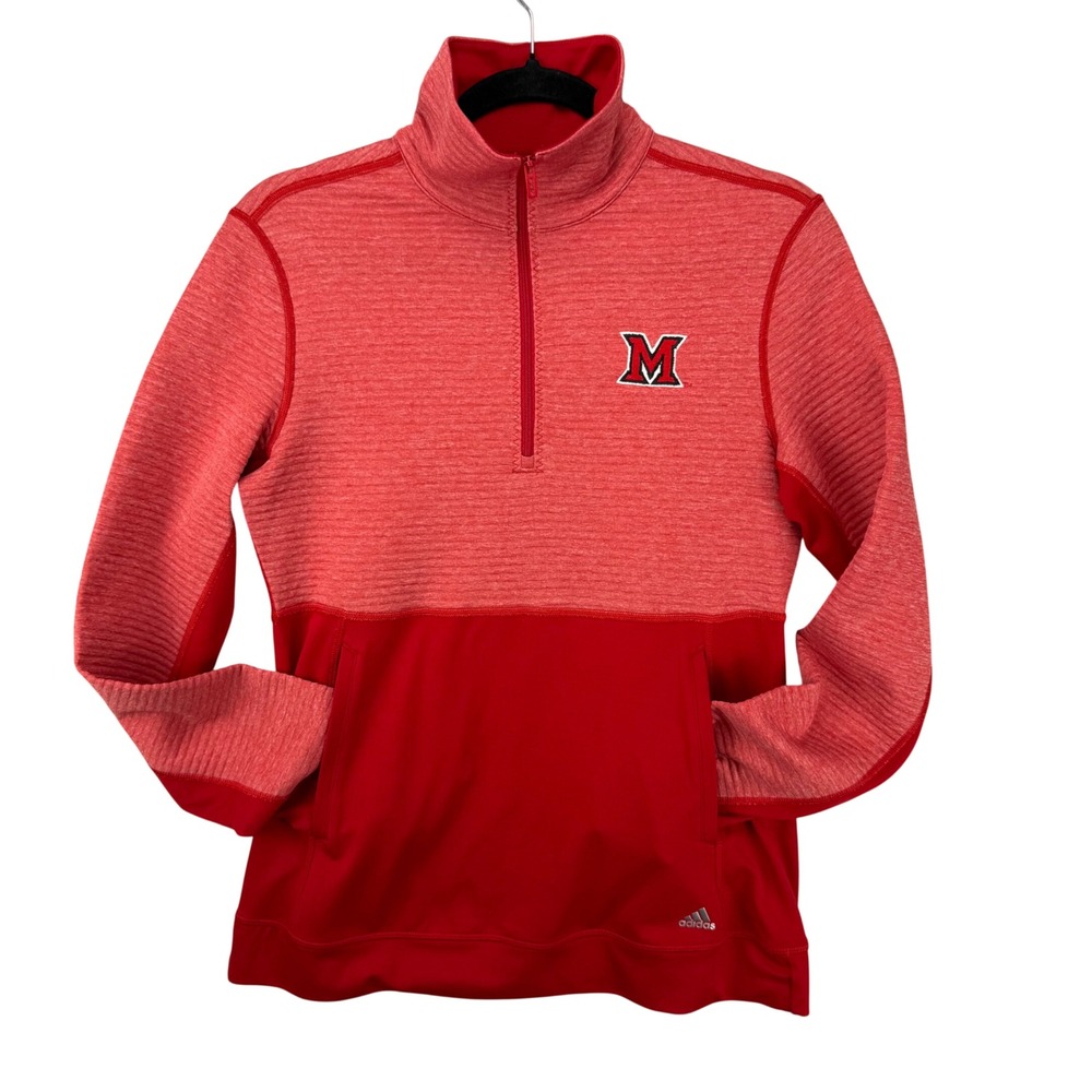 Adidas Miami University RedHawks Quarter Zip Pullover Red Unisex Small Gorpcore